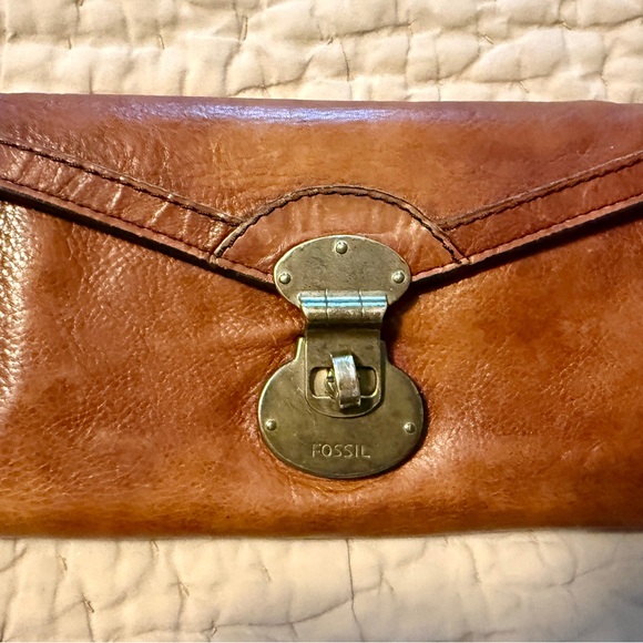 Fossil Accessories - Fossil Tan Leather Wallet with Metal Clasp